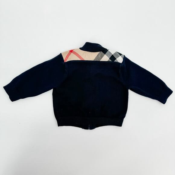 Burberry Boys Navy Zip Up Cardigan 3M Toddler Baby Infant Blue Plaid Nova Check - Picture 2 of 8